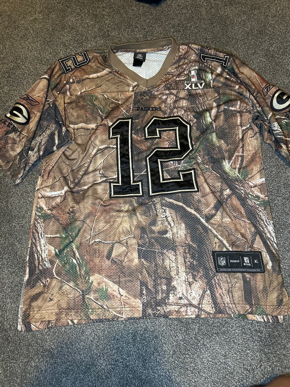 Reebok NFL Aaron Rodgers No 12 Green Bay Packers Realtree Camo Jersey Size XL